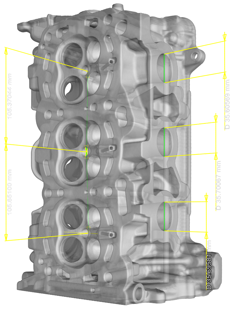 X-ray inspection of a cylinder head with metrology measurements